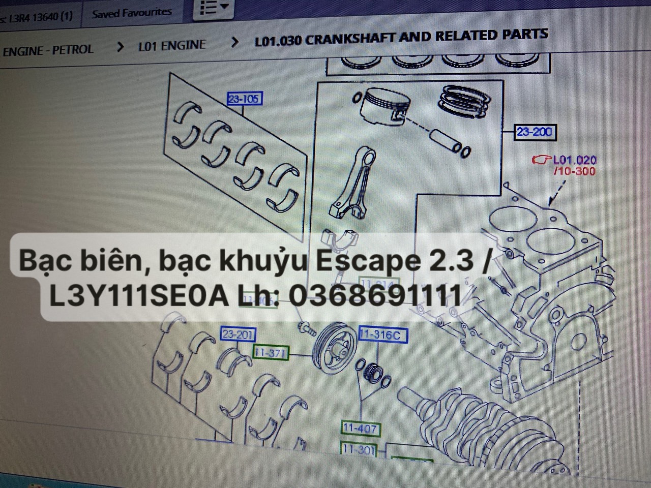 Bạc tay biên Bạc trục khuỷu Escape 2.3 / L3Y111SE0A L3Y211SG0