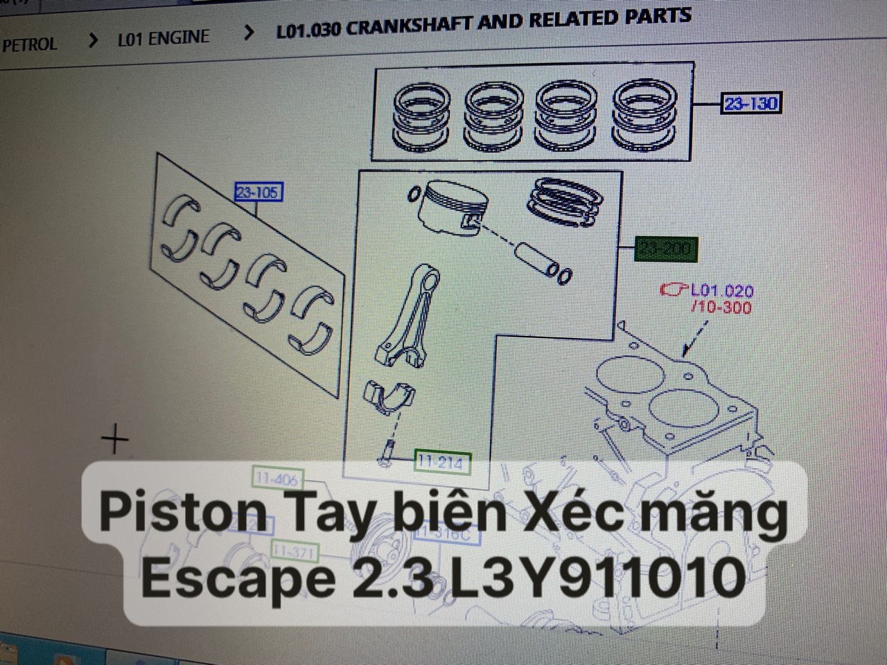 Piston Xéc măng Tay biên Escape 2.3 / L3Y911010 L3Y9-11010