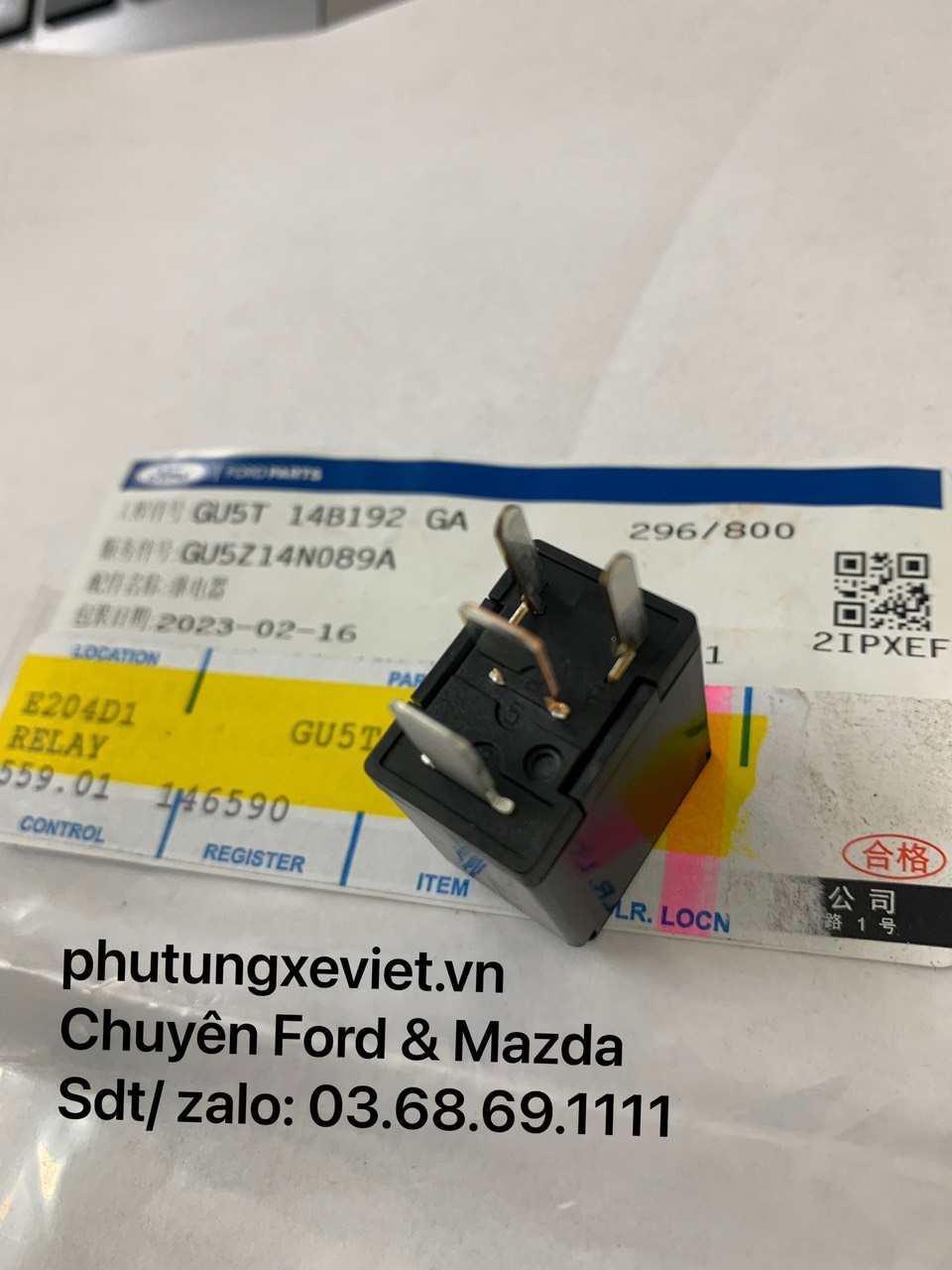 Rơ le 4 chân, Rơ le đề Ford Ranger, Ford EcoSport, Mazda BT50 GU5Z14N089A GU5T14B192GA