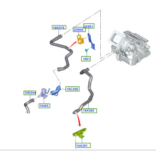 Tuy ô két sưởi Ford Focus F1FZ18472L / ống bên phụ