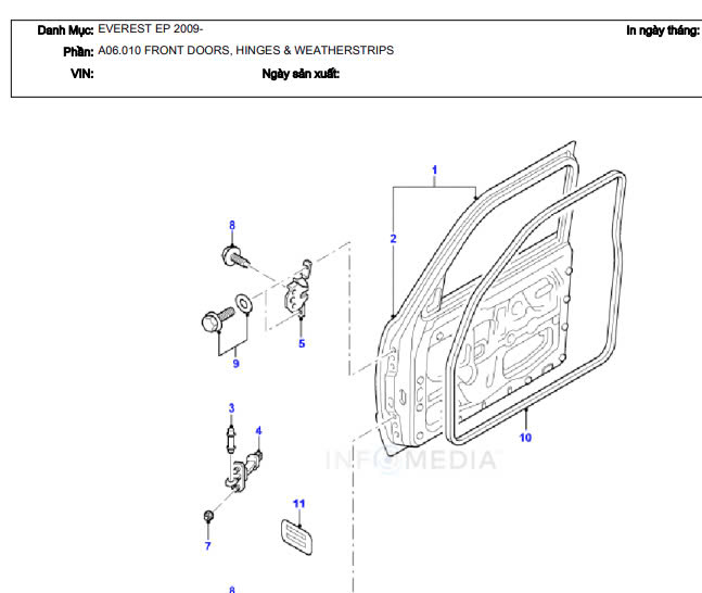 Gioăng cao su cửa trước Ford Everest 2005-2014 UR6359761A