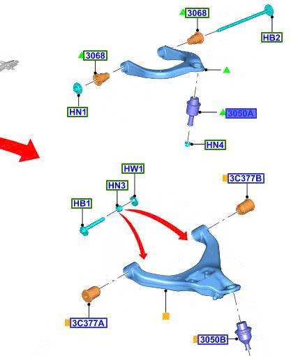 Rô tuyn trụ đứng trên Ford Ranger 2023 24 25 MB3Z3050A