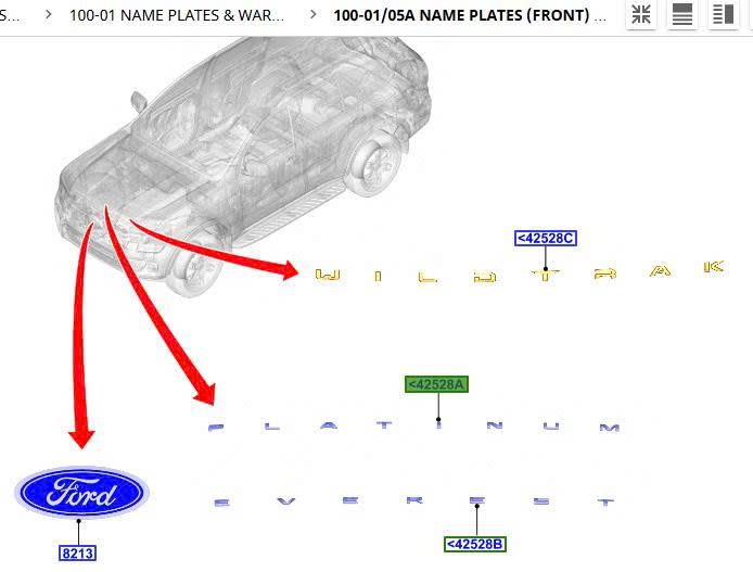 Tem, chữ Platinum dán nắp ca bô Ford Everest N1WZ2642528B