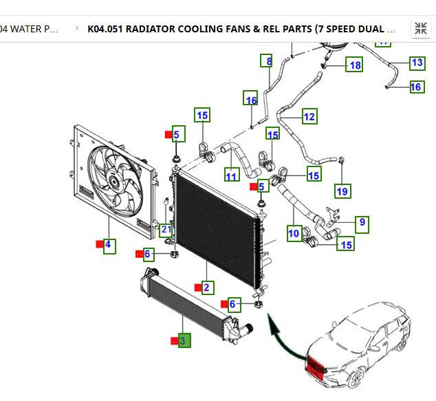 Két làm mát tu bô Ford Territory 2020 21 22 23 24 25 NS19L440AA