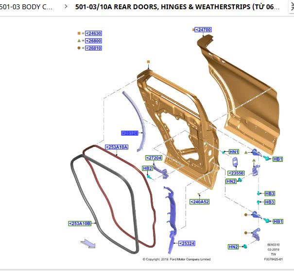 Gioăng mép cửa sau Ford Explorer 2020-2024 LB5Z7828124A 25A