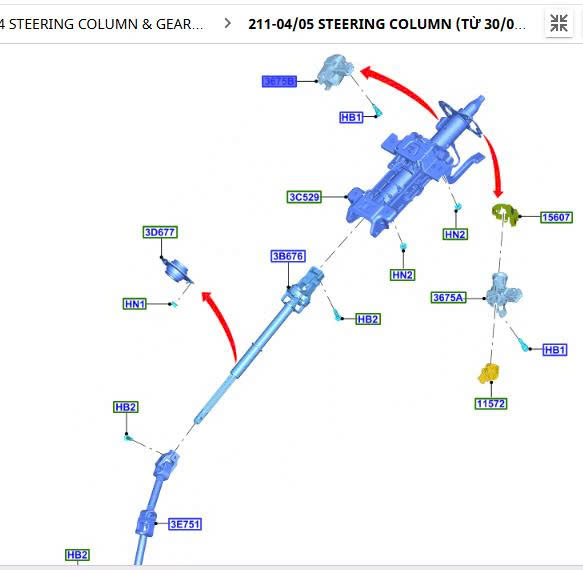 Khóa vô lăng Ford Everest 2023 4 5 MB3Z3F527D MB3C3F880FA