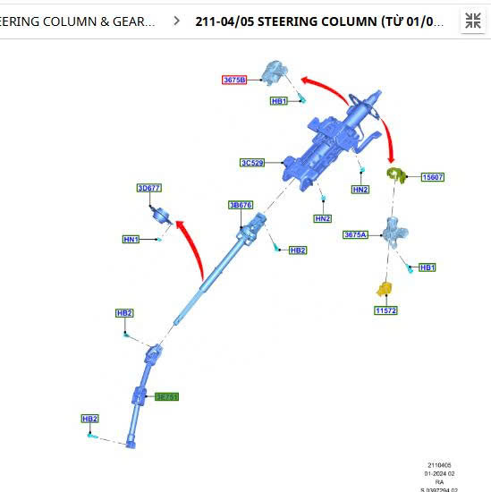 Trục các đăng lái Ford Ranger 2023 24 25 26 27 MB3Z3E751D